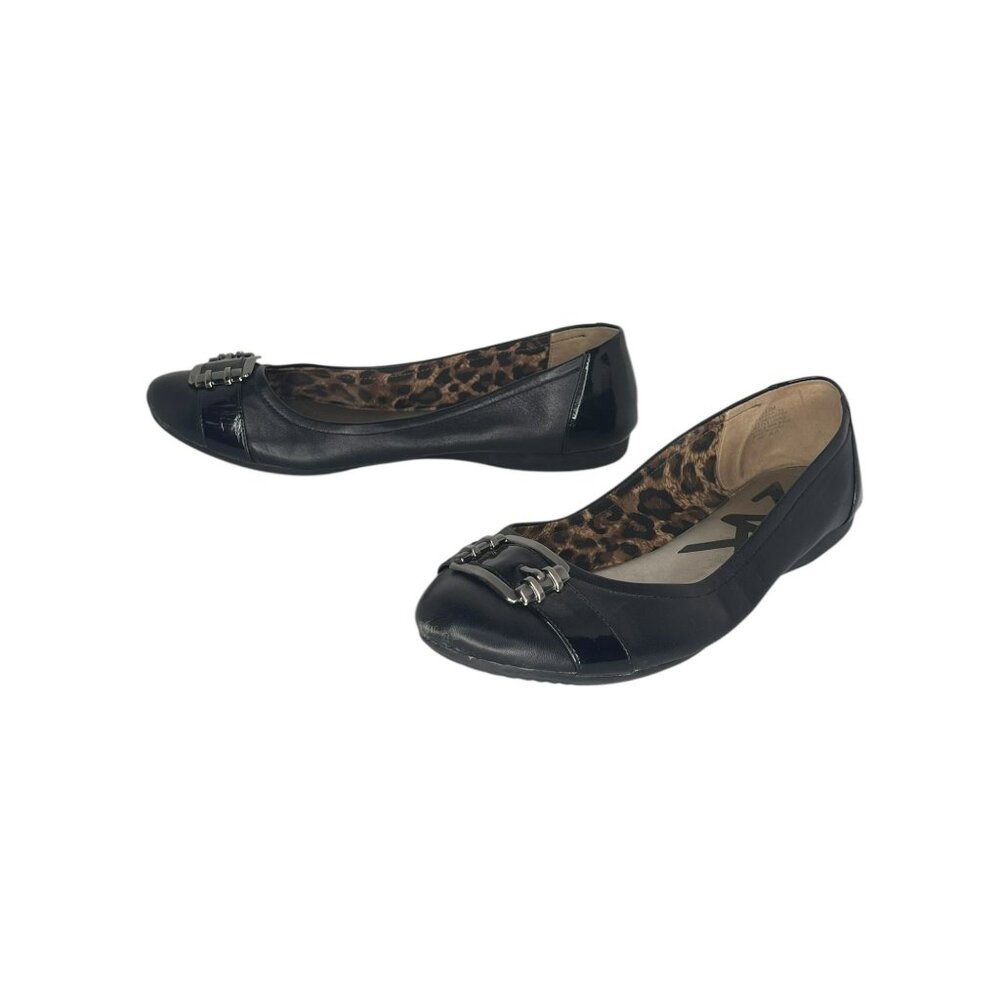 Anne Klein Sport Womens Black Patent Leather Ballet Flats Size 11M